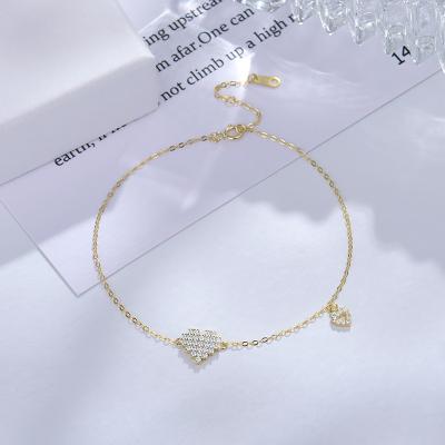 China Fashion Non-allergic European and American 14K Gold Plated Diamond 925 Sterling Silver Heart Anklet Chain for sale