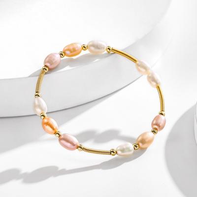 China Non Allergic Gold Plated Freshwater Pearl Bangle Bracelet For Babies Women for sale