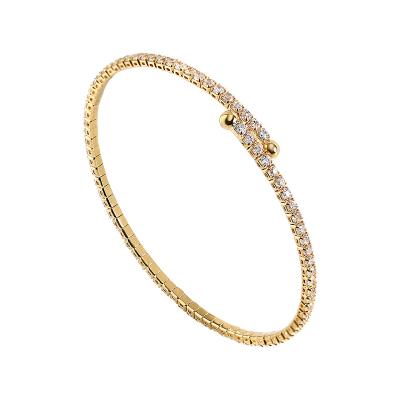 China Non Allergic Women Fashion Jewelry Bracelets Gold Plated Full Zircon Insert Adjustable Opening Bangle for sale