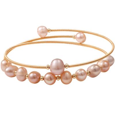 China Non Allergic Classic Fashion Design 18K Yellow Gold Plated Double Layer Freshwater Pearl Bracelets for sale