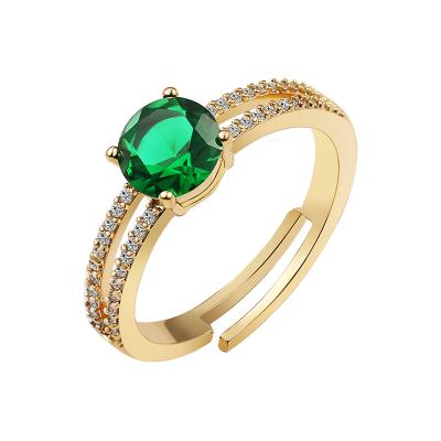 China Non Allergic Wholesale Jewelry Adjustable Initial Gold Plated 0.6cm Round Green Diamond Zircon Engagement Rings For Women for sale