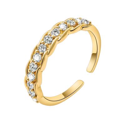 China Simple Design Ladies Non Allergic Elegant Adjustable Open Gold Plated Zircon CZ Wide Ring For Women for sale