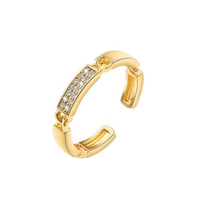 China Customized Fashionable Korean Non Allergic Gold Plated Zircon Adjustable Open Ring for sale