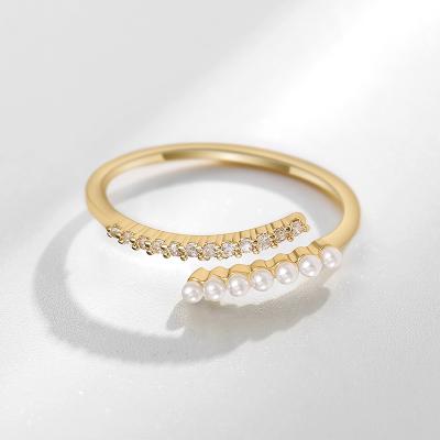 China Non Allergic Women Shape Jewelry Ring Simple Elegant Adjustable Zircon Pearl Index Finger Rings For Ladies for sale