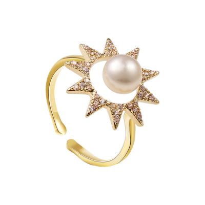 China Latest Design Fashion Jewelry Non Allergic Women Personalized Star Sun Flower Freshwater Pearl Rings For Ladies for sale