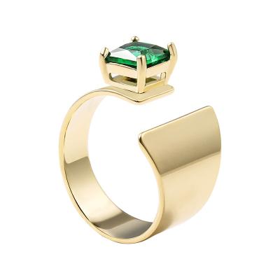 China Non Allergic Women Fashion Rings Jewelry Elegant Simple Gold Plated Crystal Natural Stone Adjustable Rings Green Raw for sale