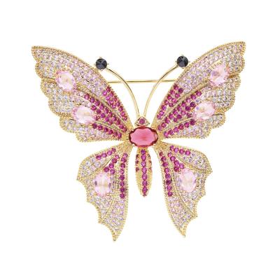 China Safety Pin Brooch Women Fashion Elegant Butterfly Brooches Luxury Colorful Zircon Butterfly Brooch for sale