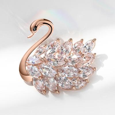 China Custom Luxury Korean Handmade Crystal Pin Brooch and Zircon Embellished Goose Pin Brooches For Women for sale