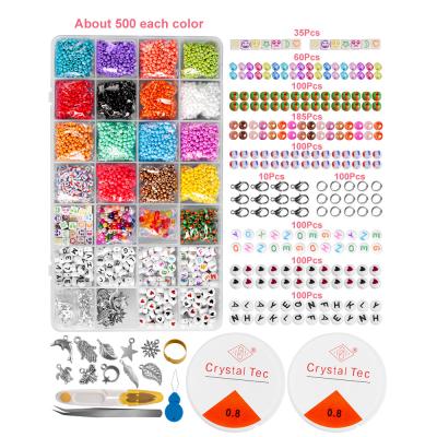 China Children's Gift Multi Style 28 Colors Boxed Glass Beads Letter Beads Round Shape Glass Beads Suit For Jewelry Making for sale