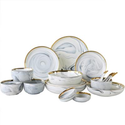 China Nordic Tableware Marble Gold Pattern Luxury Ceramic Dinner Set Wedding Restaurant Dinnerware Restaurant Tableware for sale