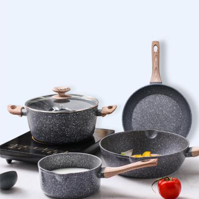 China Suitable for any stove 5pcs die casting aluminum coating induction bottom cookware set home kitchen appliance for sale