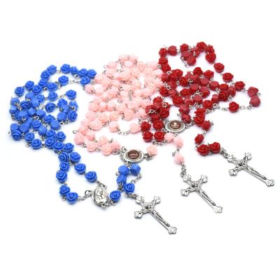 China Europe Rose Flower Rosary Rosaries Beads Catholic Scapular Rosery Necklace Gifts For Women Men for sale