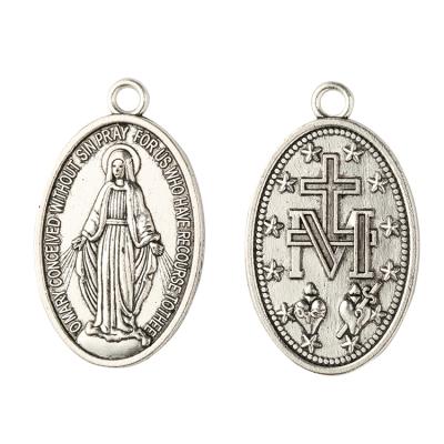 China Religious Vintage Religious Miraculous Medal Pendant Antique Stainless Steel Silver Plated Oval Virgin Mary Pendant for sale