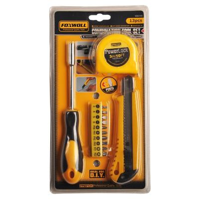 China F155113 13pcs Combination Screwdriver Plastic Tool Kit with Socket Wrench Tap Measuring Auto Refill Snap Knife for sale