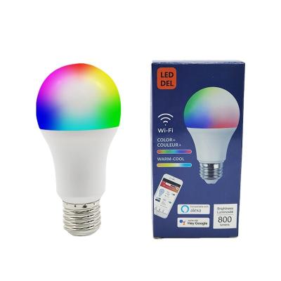 China Alexa Google Tuya Home Light Dimmable Voice Control E27 9W RGB Smart LED Wifi Light Bulb Home Warm-Cool for sale