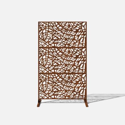 China Easily Assembled Decorative Metal Fence Corten Steel Laser Screen Laser Cut Folding Metal Privacy Screen for sale