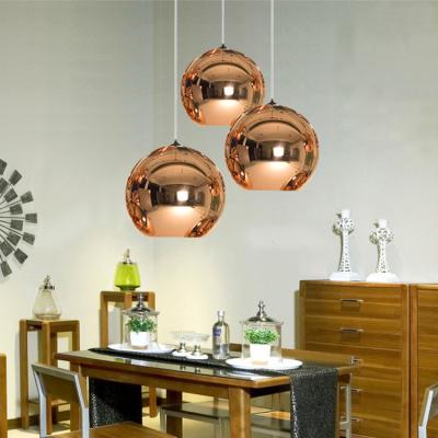 China Living Room Attic Kitchen Island Dining Table Copper Silver Mirror Glass Ball Pendant Light for sale