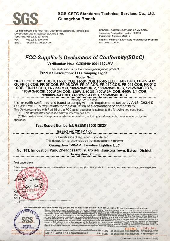 FCC - Guangzhou TAWA Automotive Lighting LLC