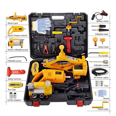 China Auto Repair Tools TAWA 5in1 Portable 12v Car Jack Kit With Wrench And Air Pump Electric Auto Hydraulic Scissor Jack for sale