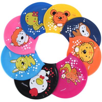 China Eco-Friendly Kids Swimming Pool Swim Cap Cute Cartoon Animals Logo Fish Swimming Caps Custom Made For Kids for sale