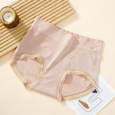 China Women Cotton Antibacterial Panties Lace Up Underwear Solid Color Bikini Waist Briefs Mid Soft Female Suggest Lingerie Panties for sale