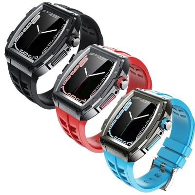 China Luxury Metal Retrofit Kit Metal Case For Apple Watch 44mm/45mm Rubber Strap For iWatch Series 7/6/5/4/SE for sale