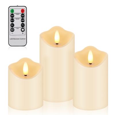 China Home Decoration LED Flameless Candle with 3pcs Flame Timer Remote Control Plastic Dancing Candles for sale