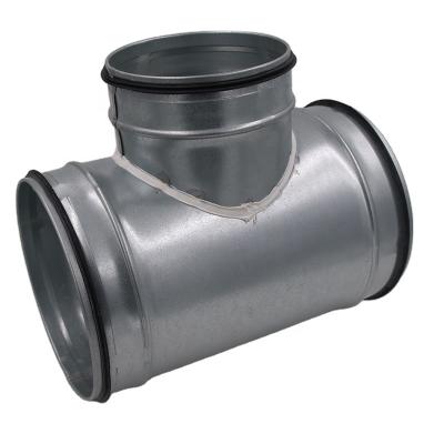 China Industrial Air Conditioning Spiral Vent HVAC Factory Price Round Pipe Fittings Galvanized Steel Pressed PS Tee Piece With Sealing for sale