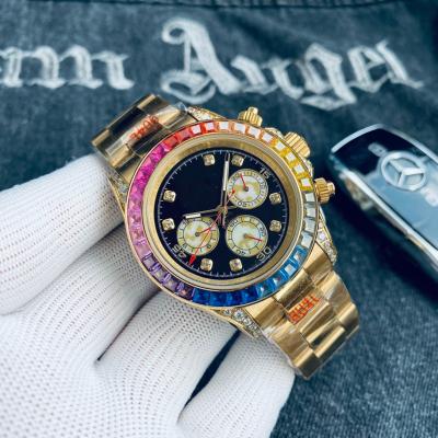 China Mechanical Day/Date Sports Watch 3A Hand Inlaid Diamond Waterproof Luminous Rainbow Diamond Fashion Star Style Watch Luxury Men's Watch for sale