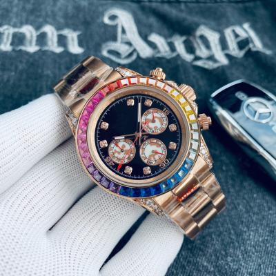 China 2022 Fashion Watch Diamond Bezel Men Mechanical Rainbow Sapphire Crystal Rose Gold Watch Luxury Automatic Day/Date Watch for sale