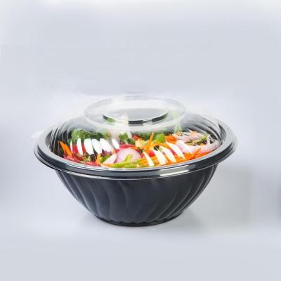 China Disposable Container For Food Black 80oz Disposable Base With Lid Clear Salad Bowl Blister Fruit Salad Container for sale