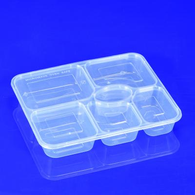 China Disposable Container For Food 6 Compartments Disposable Lunch Box Food Grade PP Container Packing Bento Box For Hot Food for sale