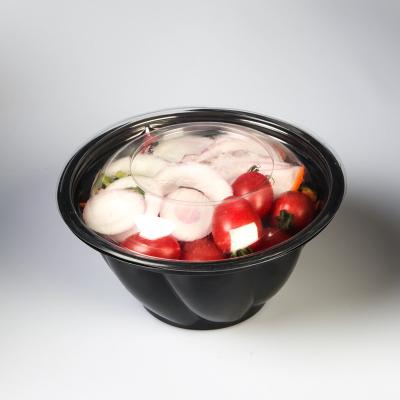 China Disposable 24oz 32oz 48oz 80oz Take Out Clear Packaging Salad Bowl With Separate Lid Black Base for sale