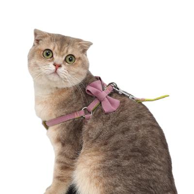 China Sustainable Cat Harness Adjustable with Bow Tie for Kitty and Rabbit Small Solid Pet Harness and Leash Set Outdoor for sale