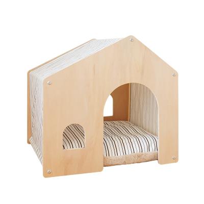 China Sustainable Wooden Outdoor Doghouse Kennel Cages Portable Pet Houses With Dog Bowl for sale