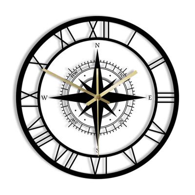 China Rose Compass Direction Chart Sailing Decorative BREF Wall Clock Acrylic Resin Quartz Clock Analog Hot Wind Black for sale