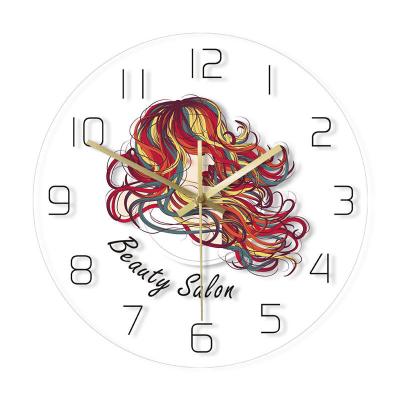 China BRIEF hot sale decorate wall clock ladies salon beauty and acrylic hair salon quartz analog hair salon clock for sale