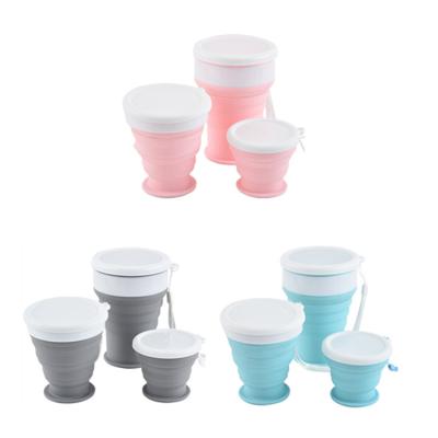 China Modern Drop-proof Shrinkage Silicone Folding Portable Cup With Cap For Sports Travel Mouthwash for sale