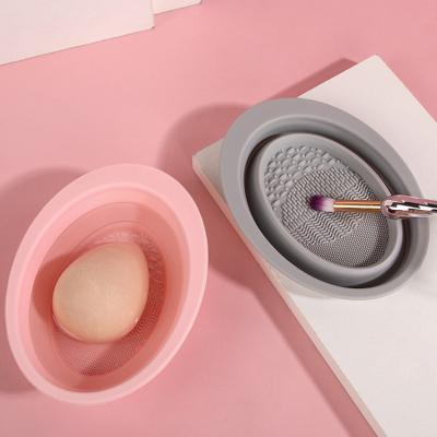 China Wash Folding Bowl With Cosmetic Brush Amazon Silicone Portable Folding Wash Bowl With Cosmetic Brush, Makeup Brush Cleaning Bowl for sale