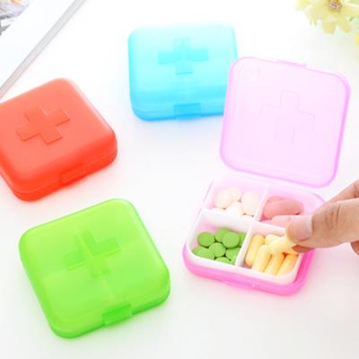 China 4 Compartment Mini Small Medicine Portable Cross Place Pill Box Organizer Travel Box Portable Small Medicine Box for sale