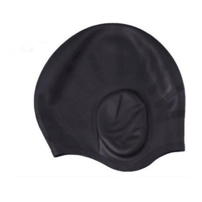 China Custom Copy Unisex Adult Waterproof Swim Cap Silicone Hearing Protection Swimming Cap With Ear Cup Swimming Hat For Women MEN With Long Hair Funny Swim Cap for sale