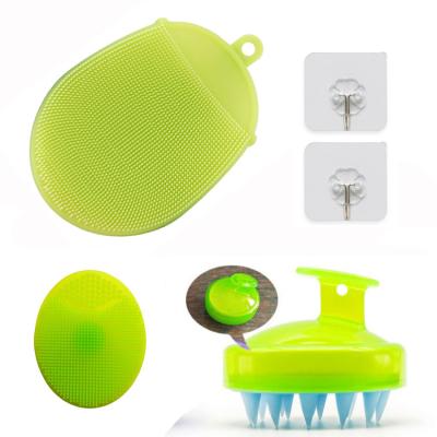 China Amazon Stocked Hot Sale Bath Room Accessories Head Scalp Massager Set Facial Cleaning Brush Bath Wash Brush Glove Suit With 2 Hooks for sale