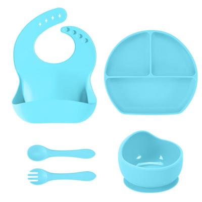 China BPA Free New Design Eco Friendly Self Feeding Non Slip Suction Dish Bowl Spoon Fork Silicone Baby Feeding Set for sale