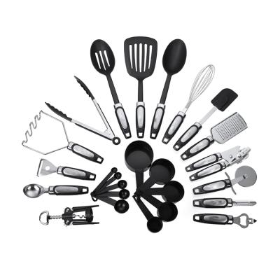 China Sustainable Stainless Steel Kitchen 25-Piece Metal Utensils Set Cooking Tools Instruments Cookware Set for sale