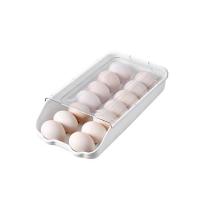 China 14 Egg Design Fridge Organizer Rack Holder Freezer Automatic Rolling Egg Cartons Tray Containers With Cover for sale