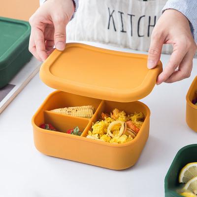 China Microwavable Food Grade Silicone Bento Lunch Box Microwavable Freezer 3 Compartment Microwavable Silicone Bento Box for sale