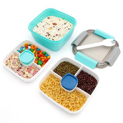 China Sustainable Salad Toppings Snacks Salad Dressing Container Salad Lunch Container With 2 Or 3 Compartments for sale