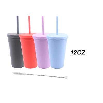 China Tumblers with Lid and Straw Tumblers with Lid and Straw 4 Packs of Matte Plastic Bulk Coffee Mugs of Colorful Acrylic Reusable Double Wall 12 oz Tumblers with Lids and Straw for sale