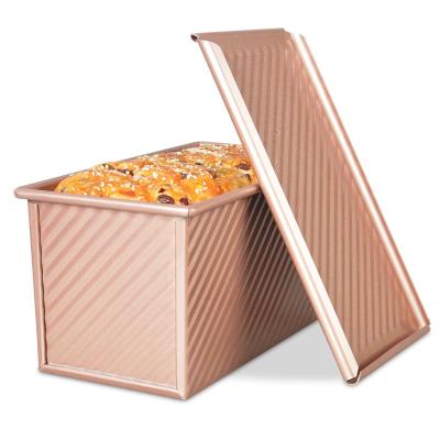 China Viable Non-Stick Rectangle Corrugated Toast Box Viable For Bread Pan With Cover From Oven Baking Toast Pan Toast for sale