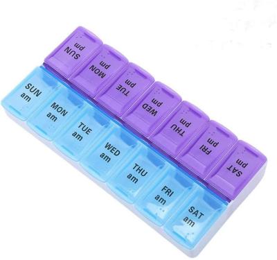 China Weekly Pill Organizer 2 Times A Day 7 Day Pill Box Holder Large Daily Medicine Organizer Travel Pill Case Pill Container for sale